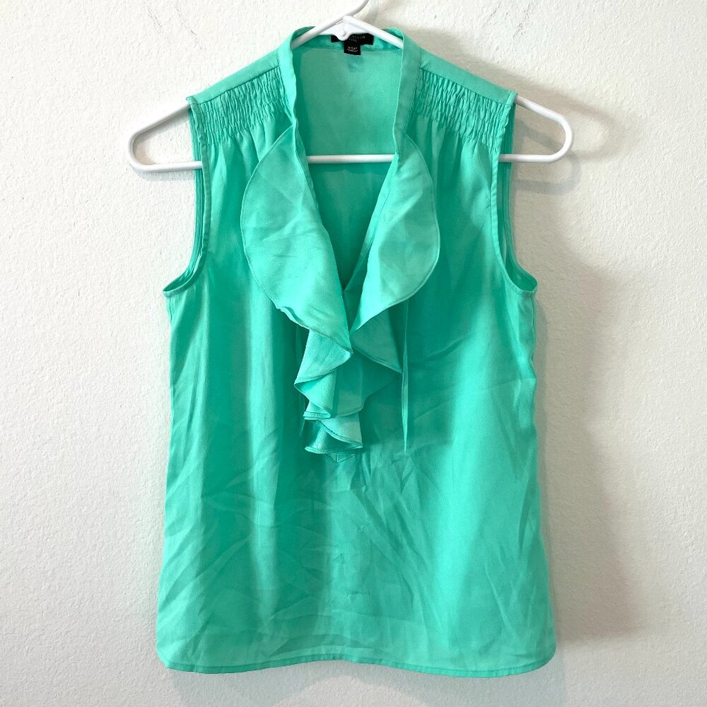 Ann Taylor Women's Pull on Ruffle Top V-Neck Sleeveless  Green  Size: XSP